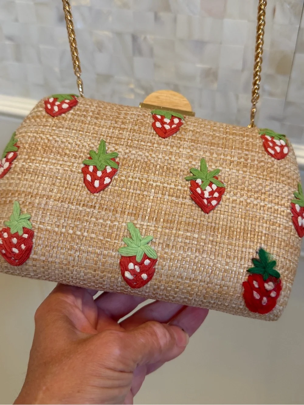 New Urban Expressions pebbles evening bag clutch crossbody bag chain strawberry